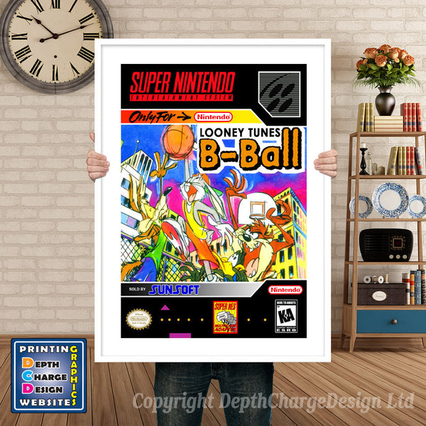 Looney Tunes Bball Super Nintendo Game Inspired Theme Retro Gaming Poster