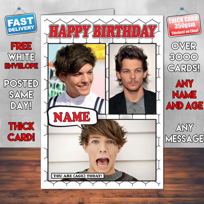 Louis Tomlinson Personalised Celebrity Birthday Card New 2017