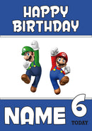 THEME INSPIRED Kids Adult Personalised Birthday Card Luigi And Mario Birthday Card