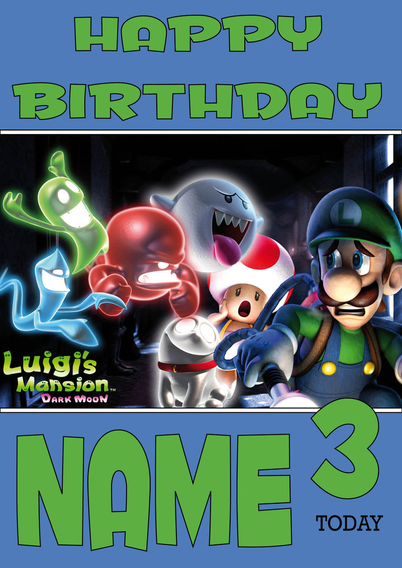 Retro Gaming Luigi's Mansion THEME INSPIRED Kids Adult Personalised Birthday Card