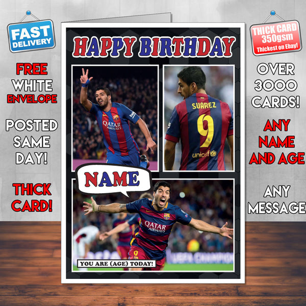 Luis Suarez Barca Inspired Style Personalised Football Birthday Card