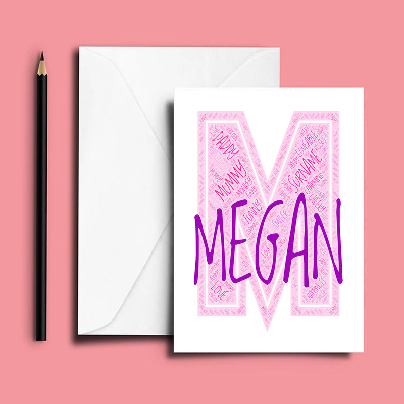 Personalised Name Word Art Poster Print Pink Letter M