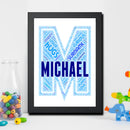 Personalised Name Word Art Poster Print Blue Letter M