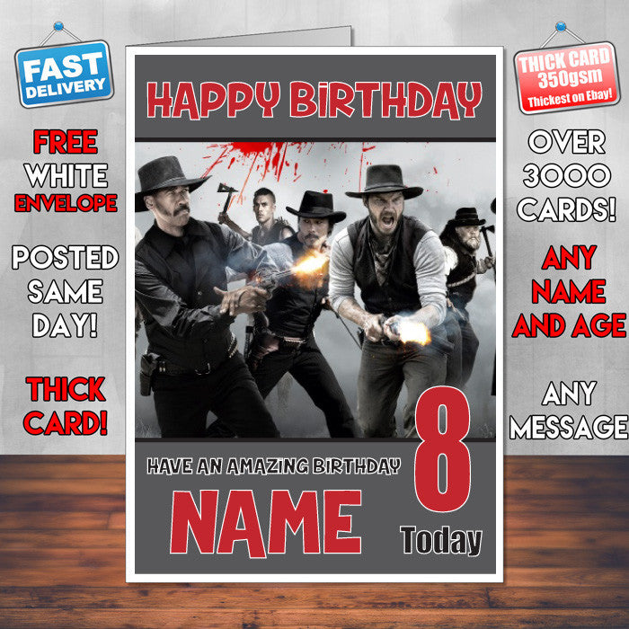 MAGNIFICENT 7 BM2 THEME INSPIRED Style PERSONALISED Kids Adult FUNNY Birthday Card