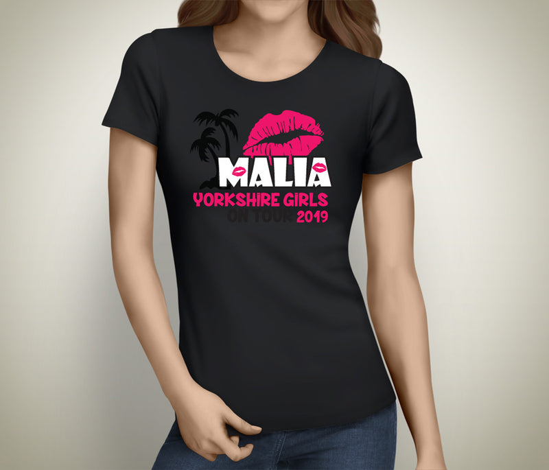 Malia Yorkshire Girls On Tour Colour Custom Hen T-Shirt - Any Name - Party Tee