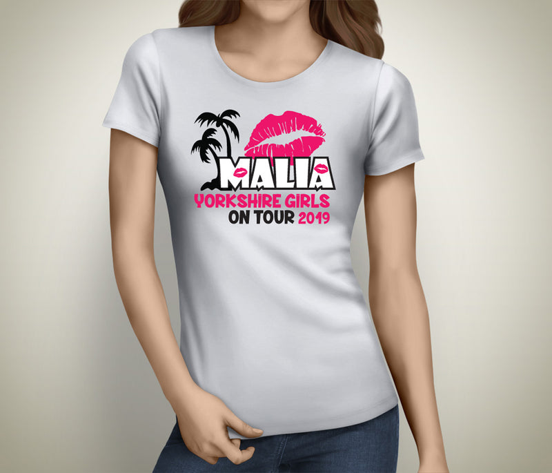 Malia Yorkshire Girls On Tour Colour Custom Hen T-Shirt - Any Name - Party Tee