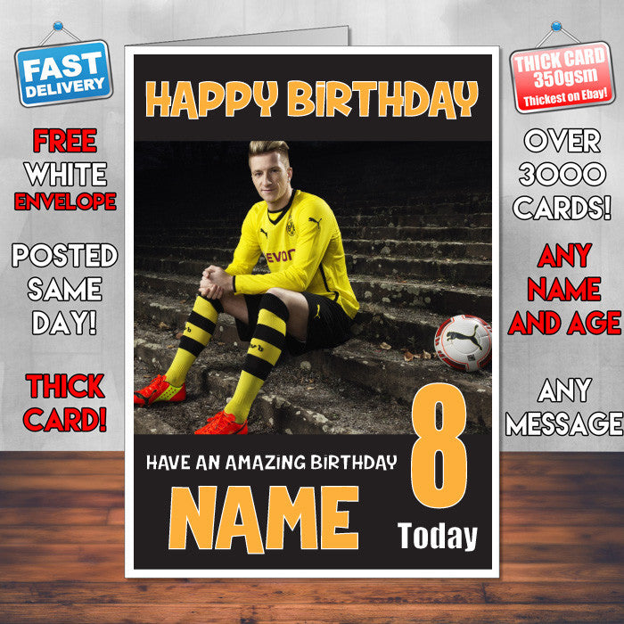 MARCO REUS BM2 THEME INSPIRED Kids Adult Personalised Birthday Card Birthday Card