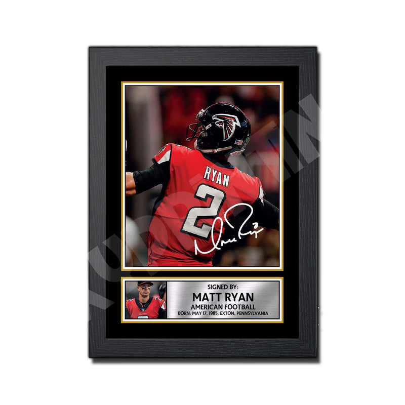 MATT RYAN 2 - 1 Limited Edition Football Signed Print - American Footballer
