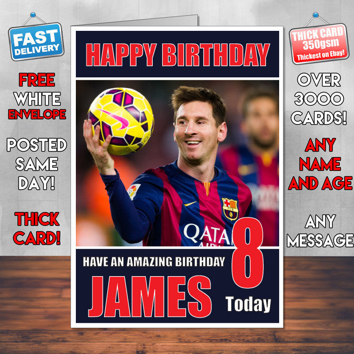 MESSI 2 BM1 THEME INSPIRED Kids Adult Personalised Birthday Card Birthday Card