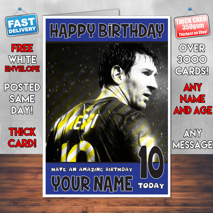 MESSI 3 BM1 THEME INSPIRED Kids Adult Personalised Birthday Card Birthday Card