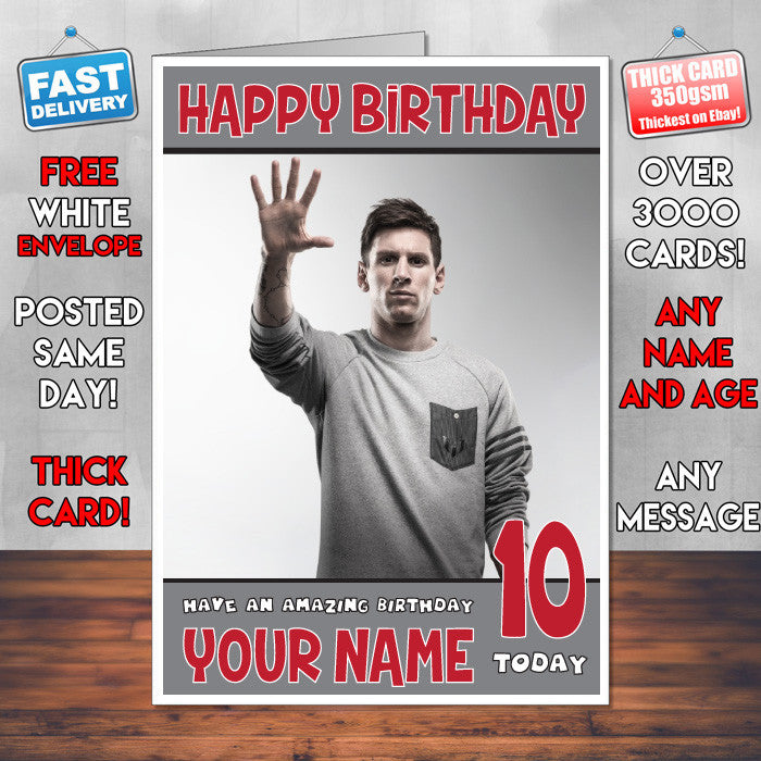 MESSI 3 BM2 THEME INSPIRED Kids Adult Personalised Birthday Card Birthday Card