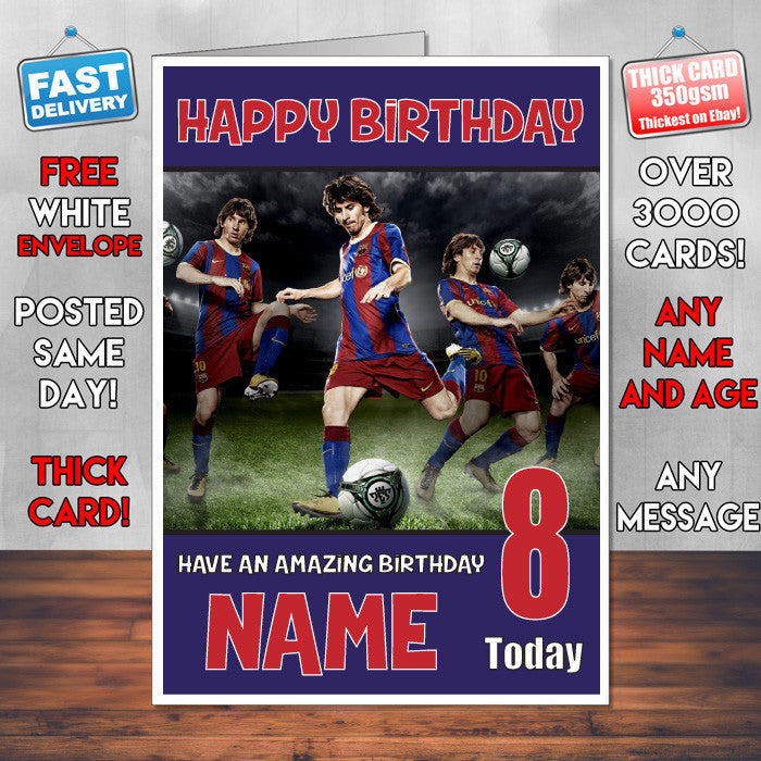 MESSI 5 BM2 THEME INSPIRED Kids Adult Personalised Birthday Card Birthday Card