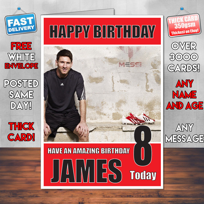 MESSI BM1 THEME INSPIRED Kids Adult Personalised Birthday Card Birthday Card