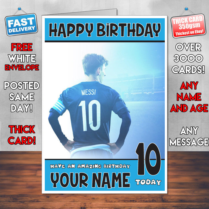 MESSI BM2 THEME INSPIRED Kids Adult Personalised Birthday Card Birthday Card