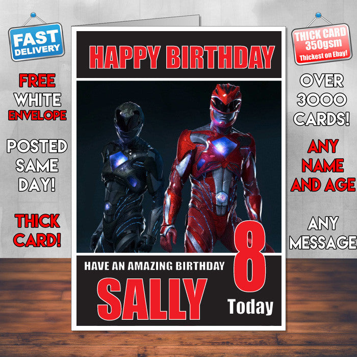 MIGHTY MORPHINS RED AND BLACK BM 1 THEME INSPIRED Style PERSONALISED Kids Adult FUNNY Birthday Card
