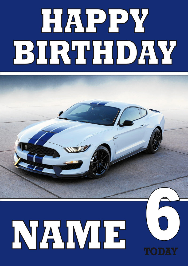 Personalised Mustang Sports Car THEME INSPIRED Style PERSONALISED Kids Adult FUNNY Birthday Card