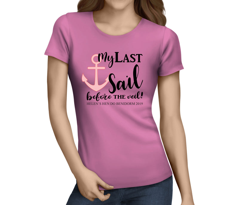 My Last Sail Anchor Colour Custom Hen T-Shirt - Any Name - Party Tee