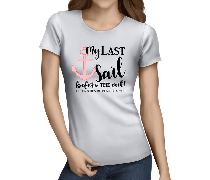 My Last Sail Anchor Colour Custom Hen T-Shirt - Any Name - Party Tee