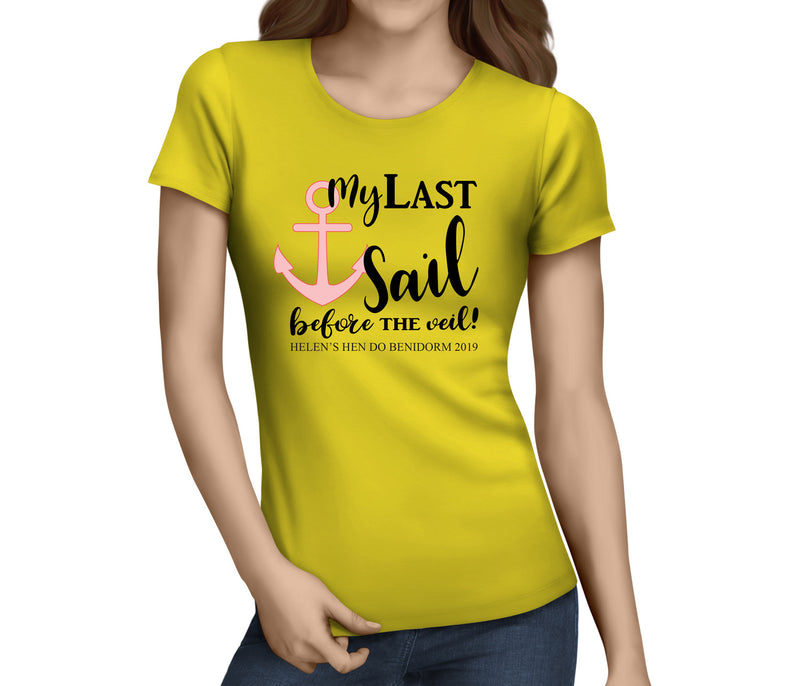 My Last Sail Anchor Colour Custom Hen T-Shirt - Any Name - Party Tee