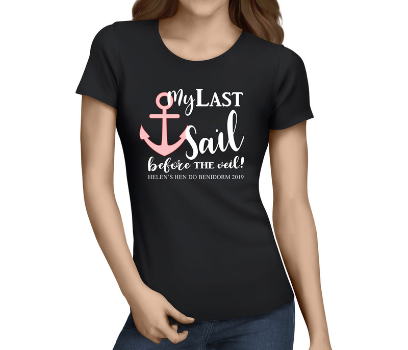 My Last Sail Anchor White Custom Hen T-Shirt - Any Name - Party Tee