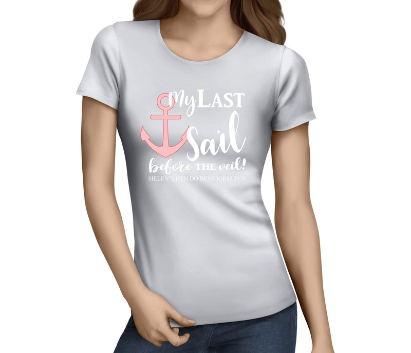 My Last Sail Anchor White Custom Hen T-Shirt - Any Name - Party Tee