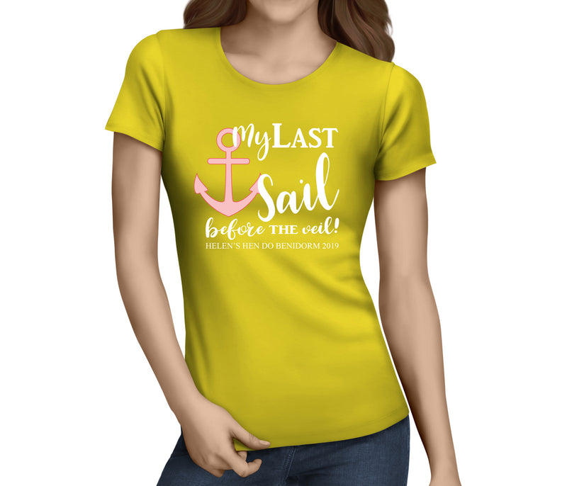 My Last Sail Anchor White Custom Hen T-Shirt - Any Name - Party Tee