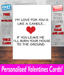 MY LOVE FOR YOU IS LIKE A CANDLE Valentines Day Card
