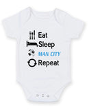 Man City Eat Sleep Repeat Football Fan Baby Grow Bodysuit