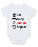 Man United Eat Sleep Repeat Football Fan Baby Grow Bodysuit