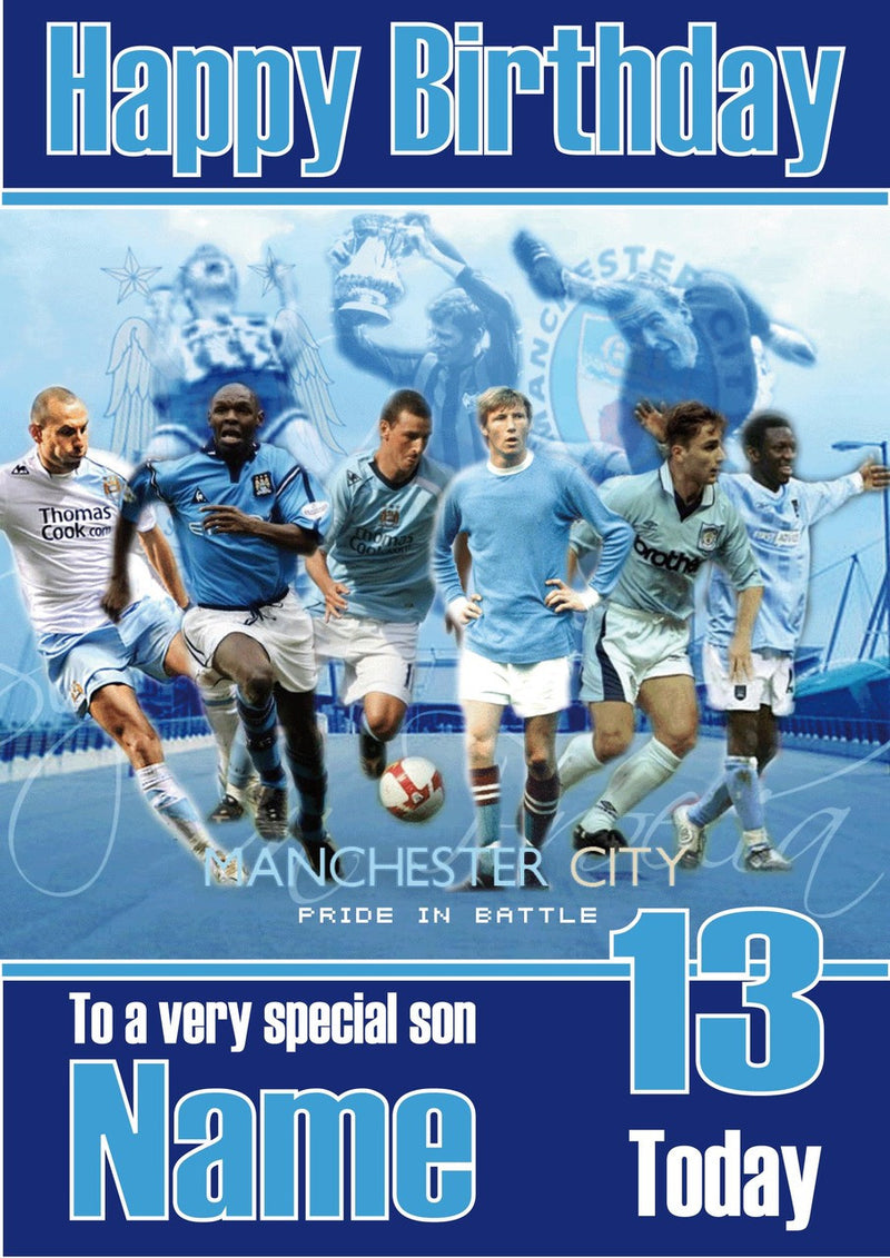 Man City 1 Style Personalised Birthday Card