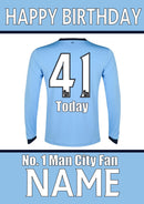 Manchester City Fan FOOTBALL TEAM THEME INSPIRED PERSONALISED Kids Adult Birthday Card