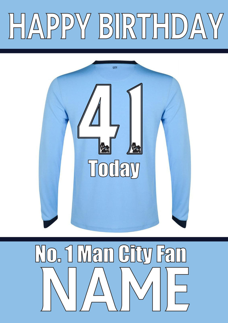 Manchester City Fan FOOTBALL TEAM THEME INSPIRED PERSONALISED Kids Adult Birthday Card