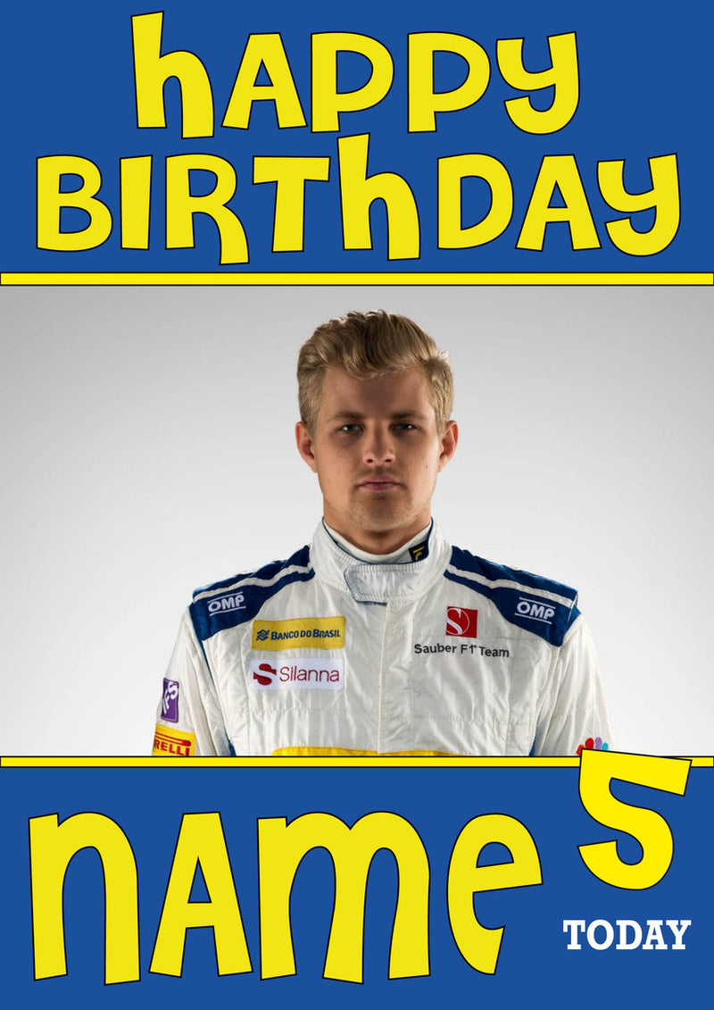 Personalised Marcus Ericsson F1 THEME INSPIRED PERSONALISED Kids Adult Birthday Card