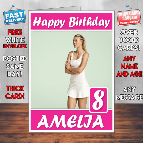 Maria Sharapova Tennis Theme Inspired Kids Inspired Adult Personalised Sports Birthday Card (SA)