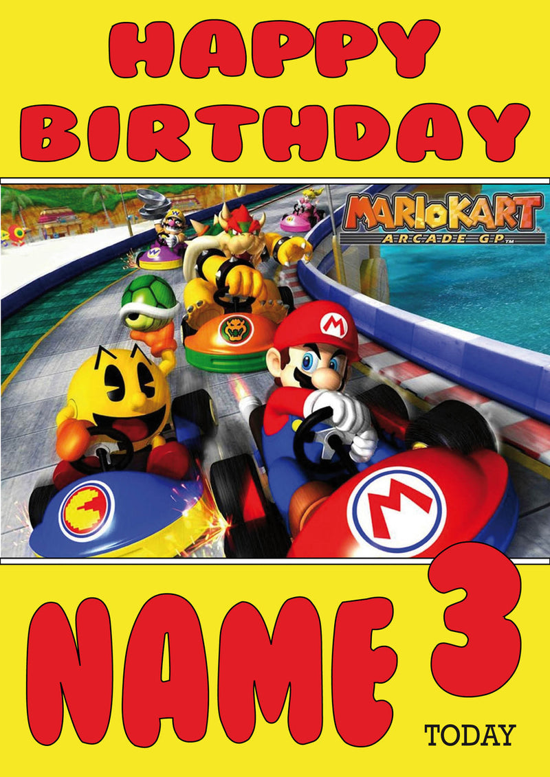 Retro Gaming Mario Kart THEME INSPIRED Kids Adult Personalised Birthday Card