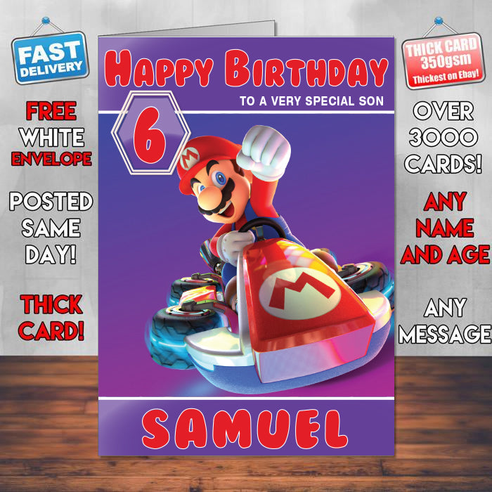 Mario Kart 8 Deluxe Theme Style Personalised Kids Inspired Movie Birthday Card (SA)