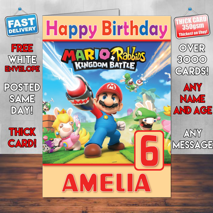 Personalised Mario Rabbids Kingdom Battle Inspired Style Game Kids Inspired Birthday Card (SA)