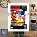 Mario's Early Years  Fun With Letters Super Nintendo GAME INSPIRED THEME Retro Gaming Poster A4 A3 A2 Or A1