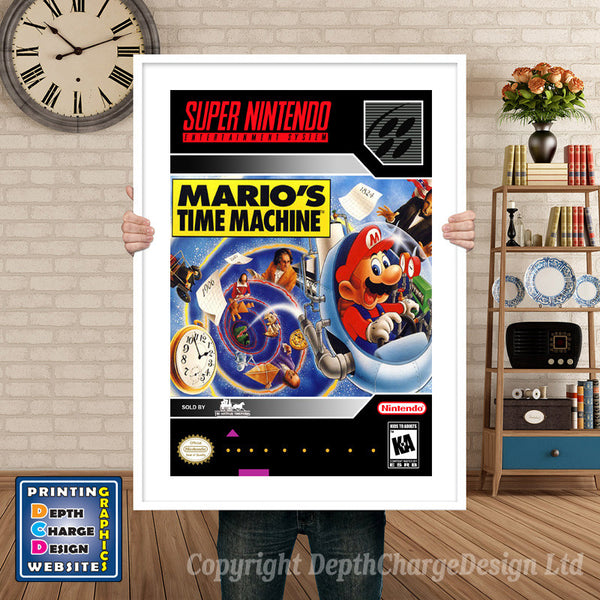 Mario's Time Machine Super Nintendo Game Inspired Theme Retro Gaming Poster
