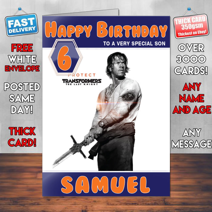Mark Wahlberg Transformers Theme Style Personalised Kids Inspired Movie Birthday Card (SA)