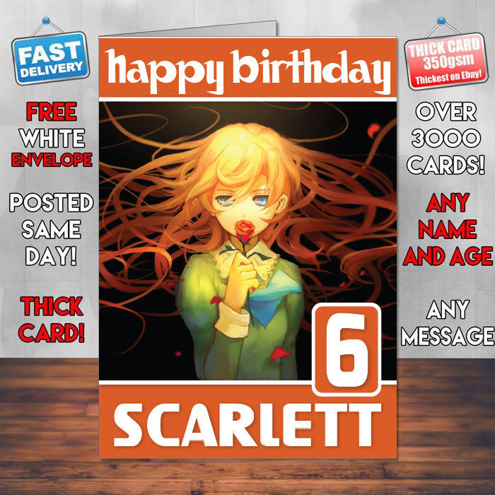 Mary Ib Anime Girl Theme Style Personalised Kids Inspired Movie Birthday Card (SA)