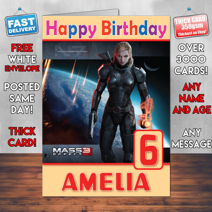 Personalised Mass Effect 3 Girl Inspired Style Game Kids Inspired Birthday Card (SA)