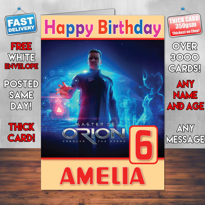 Personalised Master Of Orion Conquer The Stars Inspired Style Game Kids Inspired Birthday Card (SA)