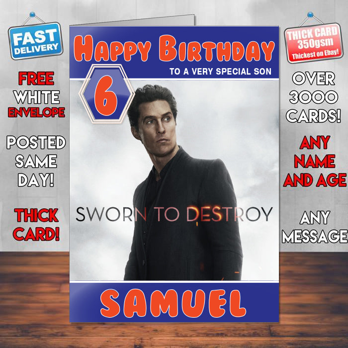 Matthew Mcconaughey In The Dark Tower Theme Style Personalised Kids Inspired Movie Birthday Card (SA)