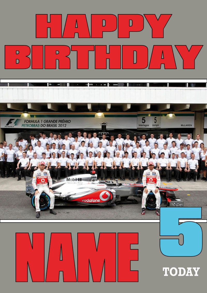 Personalised Mclaren F1 THEME INSPIRED PERSONALISED Kids Adult Birthday Card