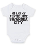 Me And My Auntie Love Swansea City TEXT STYLE Baby Grow Bodysuit