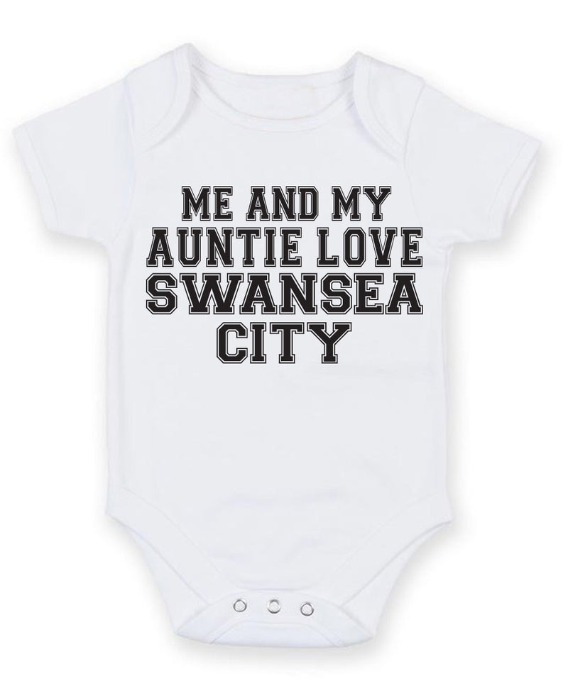 Me And My Auntie Love Swansea City TEXT STYLE Baby Grow Bodysuit