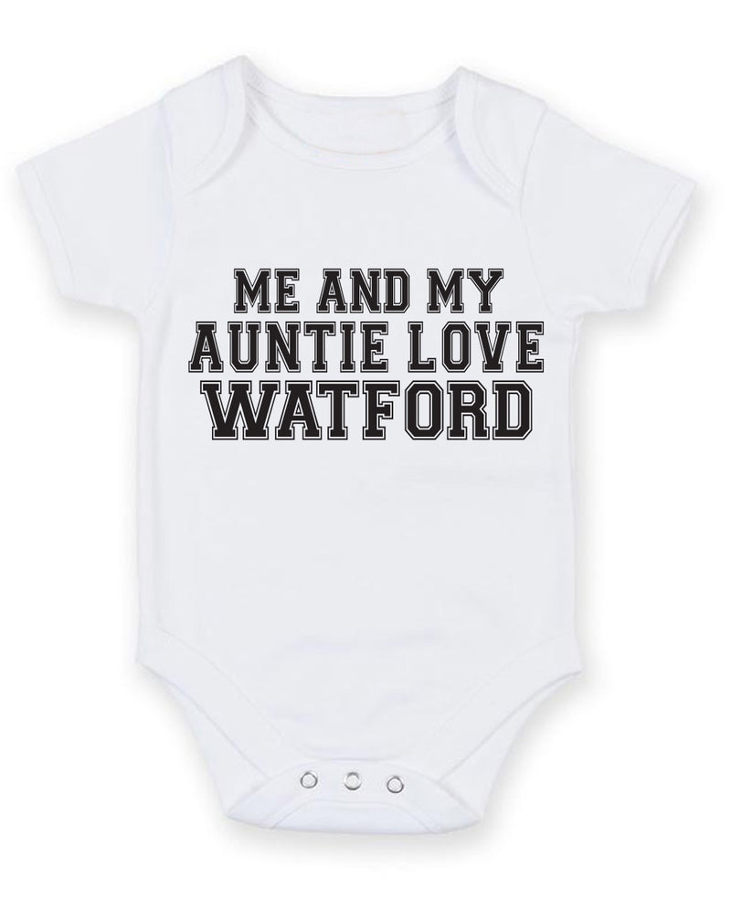 Me And My Auntie Love Watford TEXT STYLE Baby Grow Bodysuit