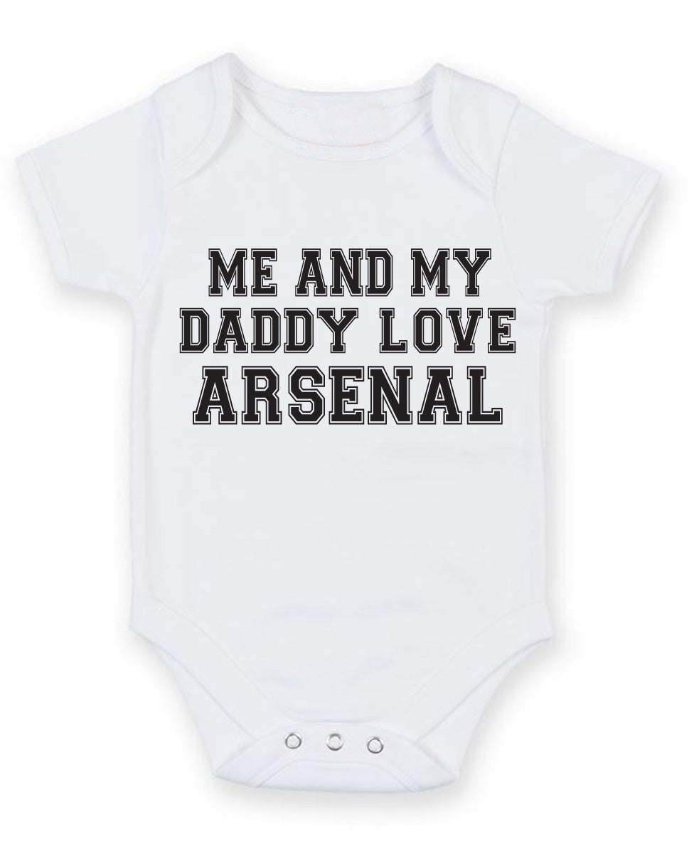 Me And My Dad Love Arsenal TEXT STYLE Baby Grow Bodysuit