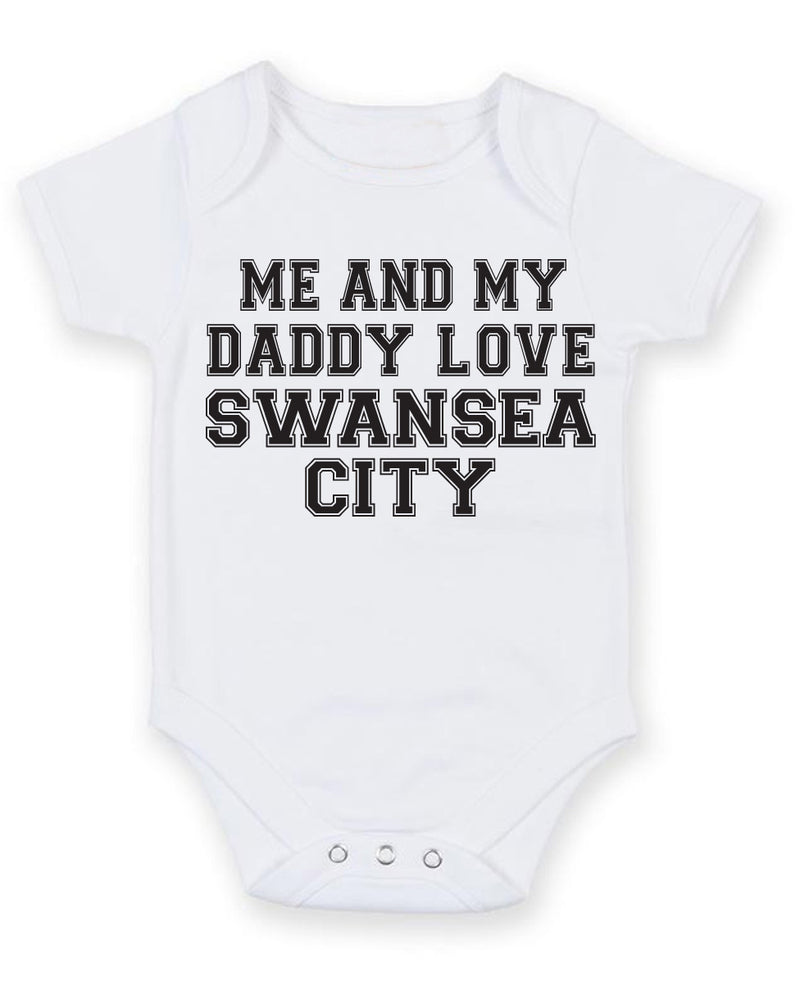 Me And My Dad Love Swansea City TEXT STYLE Baby Grow Bodysuit